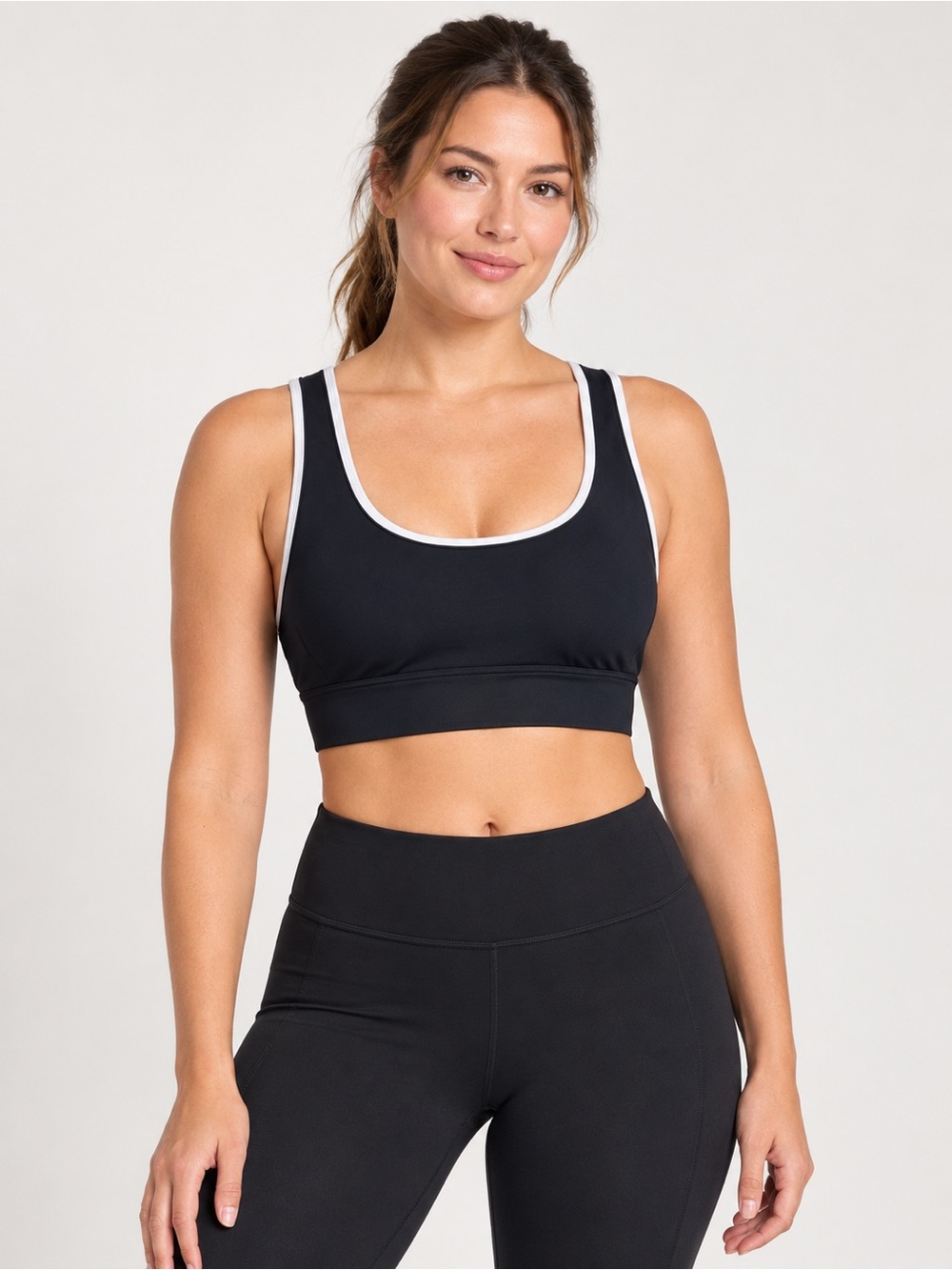 Athleta Women's Black White Trim Scoop Neck Sports Bra Size XL